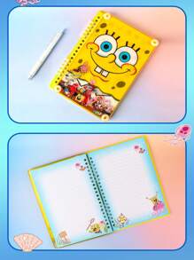 Nickelodeon 1 buc SpongeBob SquarePants, caiet spiralat reutilizabil, licențiat oficial, DIY, Patrick Star, Squidward, planificator de proiecte, jurnal, planificator de economisire a banilor, autocolant, carte, pagini linite, acrilice, copertă creativă cu desene animate, durabil, must-have pentru colecționari, cadouri de Crăciun, petrecere de ziua de naștere