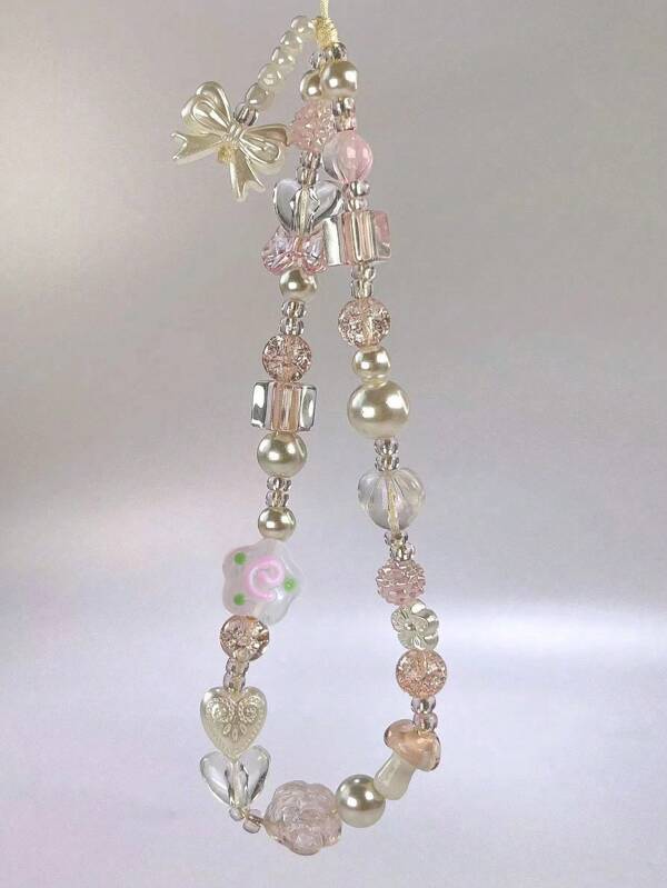 1pc Handmade Beaded Cell Phone Strap With Glass Flowers For Phone Case Or Camera, CCD Camera Strap Gifts For Mother, Family, Friends, Birthday, Holiday Phone Charm, Phone Chain