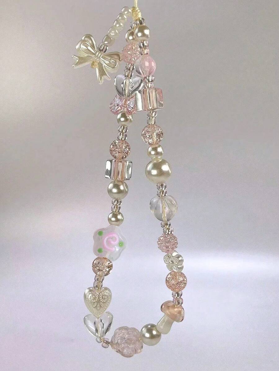 1 pieza Correa de teléfono móvil hecha a mano con cuentas y flores de vidrio para funda de teléfono o cámara, correa para cámara CCD, regalo para madre, familia, amigos, cumpleaños, festivos, accesorio para teléfono, cadena de teléfono - Multicolor - Ver 1