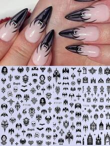 3 miếng dán móng tay phong cách Gothic, họa tiết thánh giá, dơi, đầu lâu, decal móng tay 3D, phù hợp cho các cô gái cá tính, Halloween, lễ hội âm nhạc. - màu đen - Xem 4