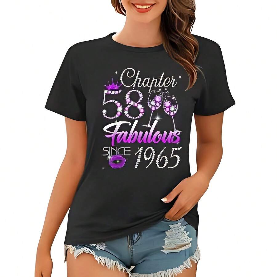 Wos Chapter 58 Fabulous Since 1965 58Th Birthday Queen Wo T-Shirt 220G Cotton T-Shirt – Durable Yet Soft Blending Street, Retro, And Minimalist Vibes – Perfect For Daily Wear, Work, Weekend Outings, Or Lounging – I Gift For Him Or Her, Birthday, Annrsary, Or Just Because  Tops For Wo Vintage Clothes Wo Clothes Wo Vintage Wo Tops Mujer Cute Tops Wo Cotton Wo Clog Halloween Camisas Summer Clothes Wo Casual Punk Western Tops Wo Fourth Of July Outfit Kpop Cowboy Outfits For Wo Ry Ropa 100% Cotton Y2k Ing Cute Gothic Wo Clothes Black And White Top Vintage Tops Cloth For Wo White Goth Inawly Retro Clothes For Wo Korean Fashion Wo Camisas Para Mujer - Black - View 1