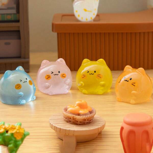 7pcs Glow-In-The-Dark Cute Cat Expression Micro-Landscape Decor, DIY Creative Handmade Figurines, Home & Car Accessories, Resin Miniatures