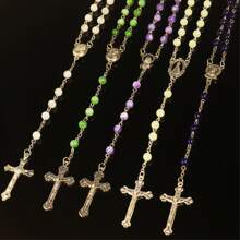 1pc Fashionable Vintage Rosary Necklace With Cross & Beads, Versatile Design Suitable For Party And Everyday Wear