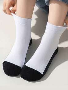 5 pares de calcetines deportivos de unicolor minimalista, adecuados para estudiantes y adolescentes, con ajuste elástico, para todas las temporadas - Multicolor - Ver 4