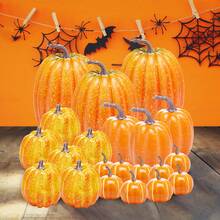 Juego de decoración de Halloween 7 piezas de calabazas artificiales de simulación, decoración de artesanía de cosecha de otoño para el hogar - Rojo - Ver 9