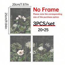 Conjunto de 3 obras de arte en lienzo con diseño floral y botánico - Arte de pared enmarcado, pinturas de tema moderno aptas para sala de estar, dormitorio, oficina en casa