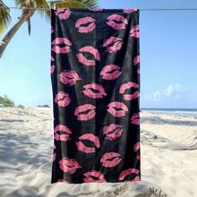 1 Stück Leoprint rosa Lippen Design Strandtuch, Großer Stranddecke, Outdoor Strandmatte, geeignet für Damen und Herren, Reiseessentiell für den Strand, super weiches Mikrofasertuch, Stranddecke Strandessentiell