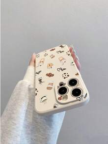 1 Pc White TPU Coffee Elements Graffiti Pattern Shockproof Phone Case Compatible With /Apple Phone, Phone Cases/Matching Phone Cases/Phone Cases With Lanyard/Wristband Phone Cases/Fun Phone Cases/Android Phone Cases/ Phone Cases/ Phone Cases/OPPO Phone Cases - Multicolor - View 4