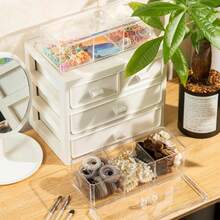 TelKeen Hair Accessories Organizer For Girls, Acrylic Hair Tie Organizer For Headband, Bows, Hair Clip, Cotton Swab Organization, Hair Clip Holder, 3 Compartments Hair Organizer Storage With Lid