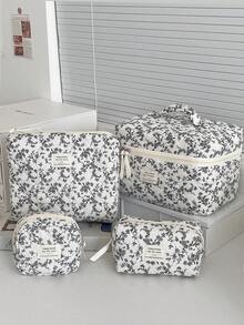 Black & White Ditsy Floral French Style Cosmetic Bag, Soft Fabric Zipper Makeup Pouch, Elegant & Fashionable For Home, Travel, Daily Use, Suitable For Women Bag,Room Decor, Bags,Makeup Bag,Vanity,Travel,Make Up Bag,Travel Essentials,Organizer,Storage,Travel Essential,Makeup Organizer,Makeup Bags,Make Up Organizer,Organiser,Toiletry Bag,Desk Organiser,Cosmetic Bag,Makeup Pouch,Make Up Organize,Vanity Accessories,Make Up Pouch,Make Up Bags,Makeup Bag,Make Up Bag,Makeup Bags,Cosmetic Bag,Makeup Organiser,Travel,Makeup Pouch,Bag,Vanity,Make Up Pouch,Travel Essentials,Pouch Bag,Make Up Bags,Bags,Travel Essential,Vanity Accessories,Small Makeup Bag - 黑色 - 查看 3