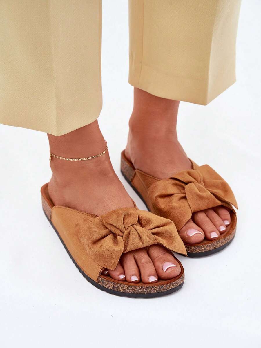 Sandalias de mujer de moda versátiles y casuales con decoración de lazo, para el verano - Camel - Ver 1