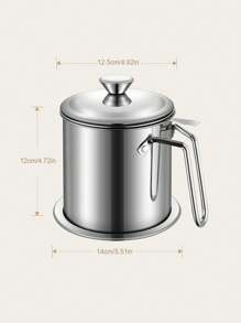 1pc Stainless Steel Oil Filter Pot Household Oil Strainer Pot With Filter Net Oil Container