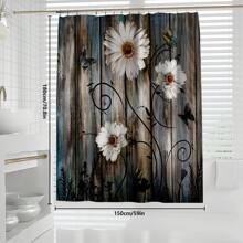1 Stück/4 Stück Holzdekor Gänseblümchen Badezimmer Set - Wasserfester Duschvorhang mit 12 Haken, rutschfeste Badematte, U-förmige Toilettenmatte, vielseitiges Badezimmer Accessoire Set