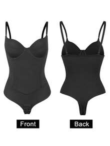 Built In Bra Women Shapewear Bodysuit Thong Tummy Control Underwear Tank Top Vest Slimming Abdomen Compression Body Shaper Under The Dress Party Wedding Waist Trainer Padded Shelf Bra 4 Steel Boned - 黑色 - 查看 11
