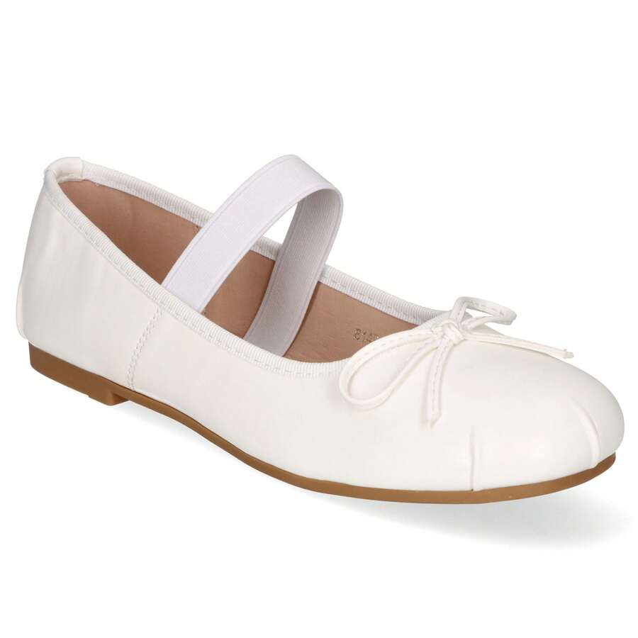 Women's Ballet Flats With Bow Detail And Elastic Strap For Secure Fit - White - View 1