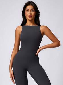 MASKERT Women's Yoga Jumpsuit, Sleeveless Sports Jumpsuit, Quick-Dry High Elasticity Jumpsuit - Dark Grey - View 4