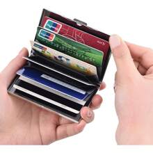 Porte-cartes de crédit, portefeuille fin en métal avec 6 emplacements pour cartes, pour hommes et femmes