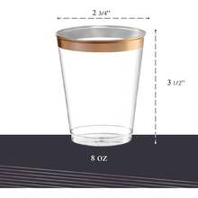 Disposable 8 Oz Crystal Clear Plastic Tumblers With Gold Rim For Party's & Weddings Pack Of 50 - Rose Gold Rim - View 3