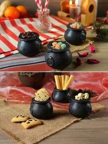 12Pcs Halloween Black Cauldrons Mini Witch Bucket Candy Bucket Kettle With Handle Candy Holder Pot, Witch-Themed Party Decorations, Lightweight Portable Candy Container, Reusable Trick-Or-Treat Candy Holder, Black Plastic Witch Kettle Decor For Halloween Party Decor Home Decor Halloween Decor Fall Decor Room Decor, Plastic Witch And Pumpkin Bucket Props With Snap Closure - Multicolor - View 8