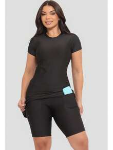 Women's Fitness Set Evangelical Fashion With Pocket Workout Clothes Dress+Shorts - màu đen - Xem 3