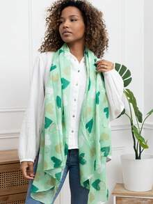 Cherry Printed & Foil Decor Casual Cotton Long Scarf, Suitable For All Seasons - Green - View 1