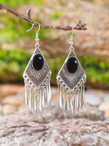 TopHanqi 1 Pair Bohemian Geometric Turquoise Imitation Tassel Drop Earrings, Versatile For Women Everyday/Party/Work, Gift, All Season