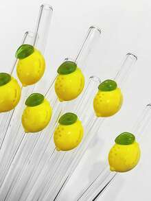 4Pcs Reusable Glass Straws With Summer Lemon Decoration, Bachelorette Bridal Party Decor, Fresh Atmosphere, Drinking Straws Set + Cleaning Brush,Straws, For Hot & Cold Beverages, Cocktails, Coffee, Juice & Parties, Easy To Clean, Stylish Design - Style 1 - View 4