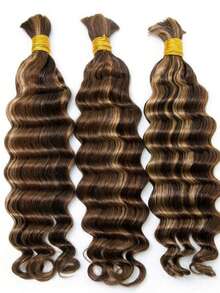 Deep Wave Human Hair Extensions Bulk Hair For Braiding Weaving Highlight Color For Women Raw Hair Curtains For Boho Styles - 間色和鋼琴色 - 查看 6