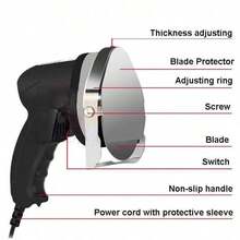Herramienta de corte giratoria eléctrica, cortador de kebab doner con cable, cuchillo para carnes de giroscopio de hasta 60kg/h, grosor máximo de 8mm - Negro - Ver 4