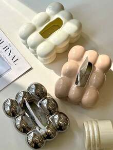 1pc Modern Ceramic Tissue Box Cover - Fashionable Design For Any Room, Beige Tissue Box