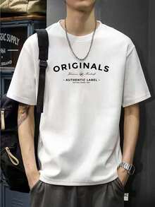 Men's Printed T-Shirt, Men's 220g New Summer Casual Round Neck Cotton Short Sleeve T-Shirt Couple Style - 白色 - 查看 1