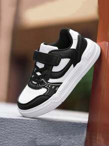 1 Pair Kids Low-Top Athletic Sneakers, Made Of Microfiber Leather, Lightweight, Anti-Slip EVA Outsole, Fashion Versatile, Adjustable Closure For Easy On/Off, Suitable For Daily Wear