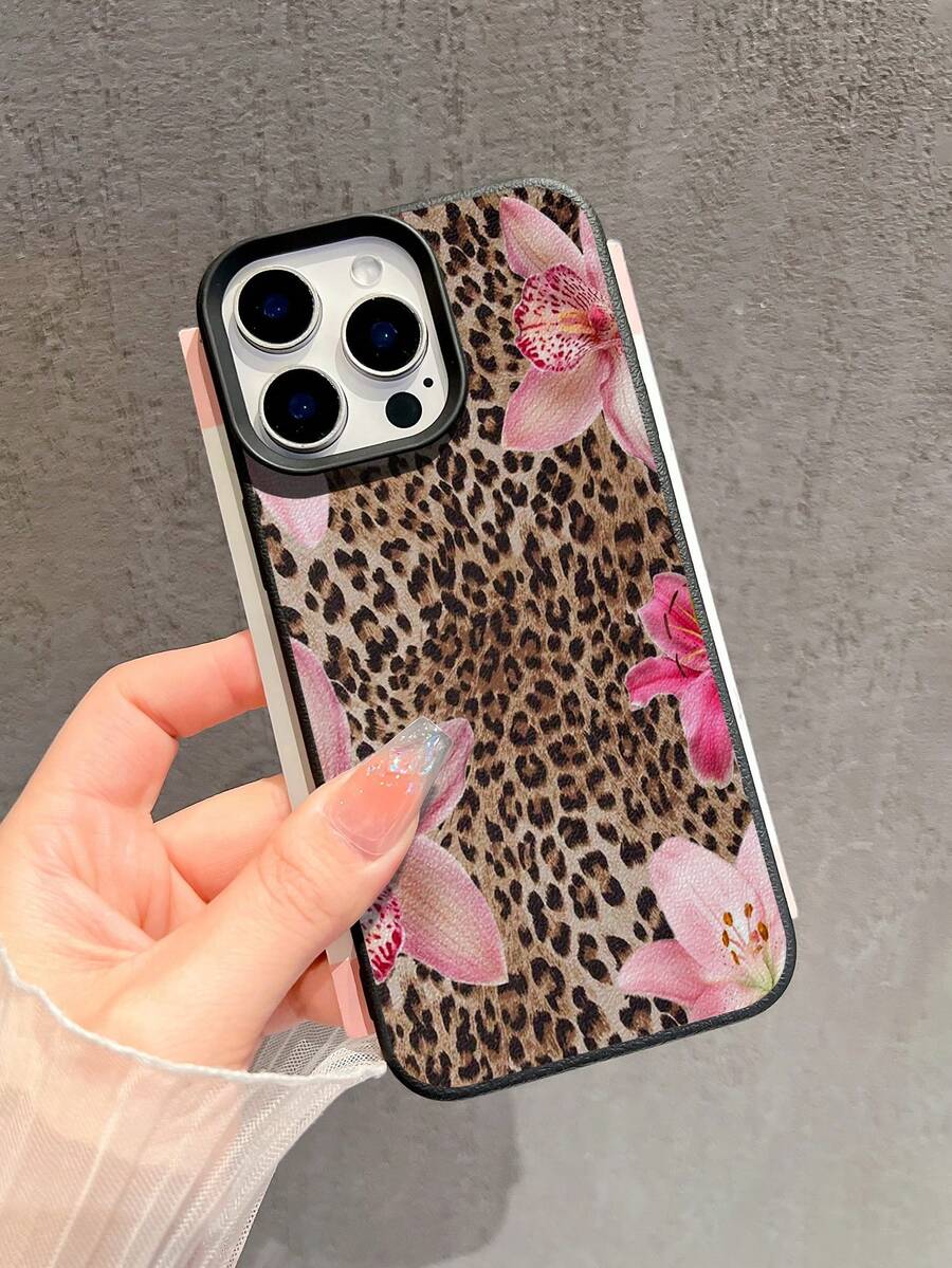 1 szt. Modny różowy kwiat lilii i nadruk w panterkę Matowy TPU odporny na wstrząsy pokrowiec na telefon, kompatybilny z Apple 16 ProMax/15Pro/14plus/13/12proMax/11 i Galaxy S24 Ultra/S23 FE/S22/S21/S10/A54/A35/A14/A05S - Wielokolorowe - Zobacz 1