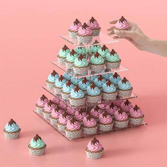 1pc 3/4Tier, Square Cupcake Stand Display Tower - High-Transparency Acrylic, Ideal For Layered Dessert Display, Cakes, Pastries, Weddings, Graduations, Birthdays - Perfect For Spring & Summer Celebrations, Dessert Display | Decorative Cupcake Stand | Durable Acrylic Stand, Cupcake Holder