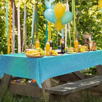 2-Piece Set Holographic Blue Plastic Tablecloth, Laser Foil Tablecloth 137*220cm, Disposable For Graduation, Summer Party, Gender Reveal, Beach Party, Birthday, Wedding, Christmas, Holiday Party Decor