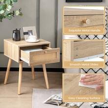 GOFLAME 2 PCS Rattan Nightstand Boho Bedside Sofa Table Modern Wood End Table - Khaki - View 4