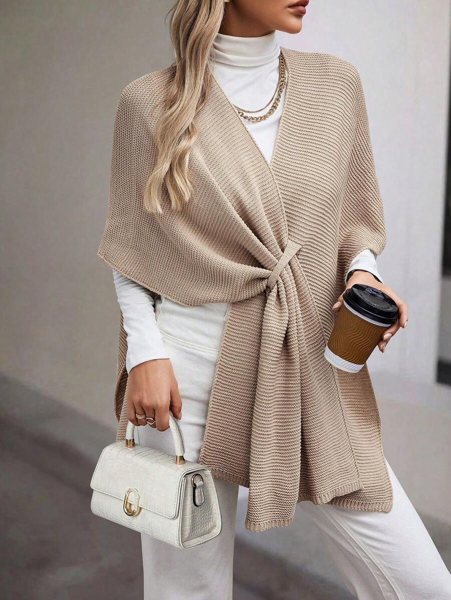 Winter Cape Shawl Women's Fashion Knitwear - trắng - Xem 1