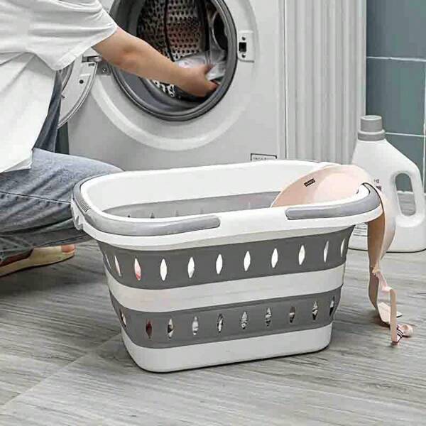 1pc Space Saving Foldable Laundry Basket, Portable Plastic Organiser With Handle For Bathroom And Laundry Room Organisation