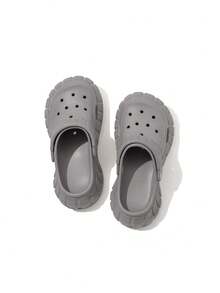 男士度假厚底镂空设计舒适透气一脚蹬凉鞋，纯色休闲家居鞋，沙滩户外拖鞋，防滑EVA，适合春夏季