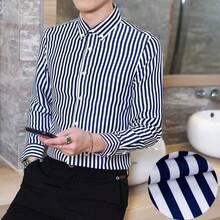 Camisa de manga larga a rayas para hombres, camisa elegante y casual para negocios o trabajo en color sólido, ideal como regalo para el Día del Padre. - Negro - Ver 3