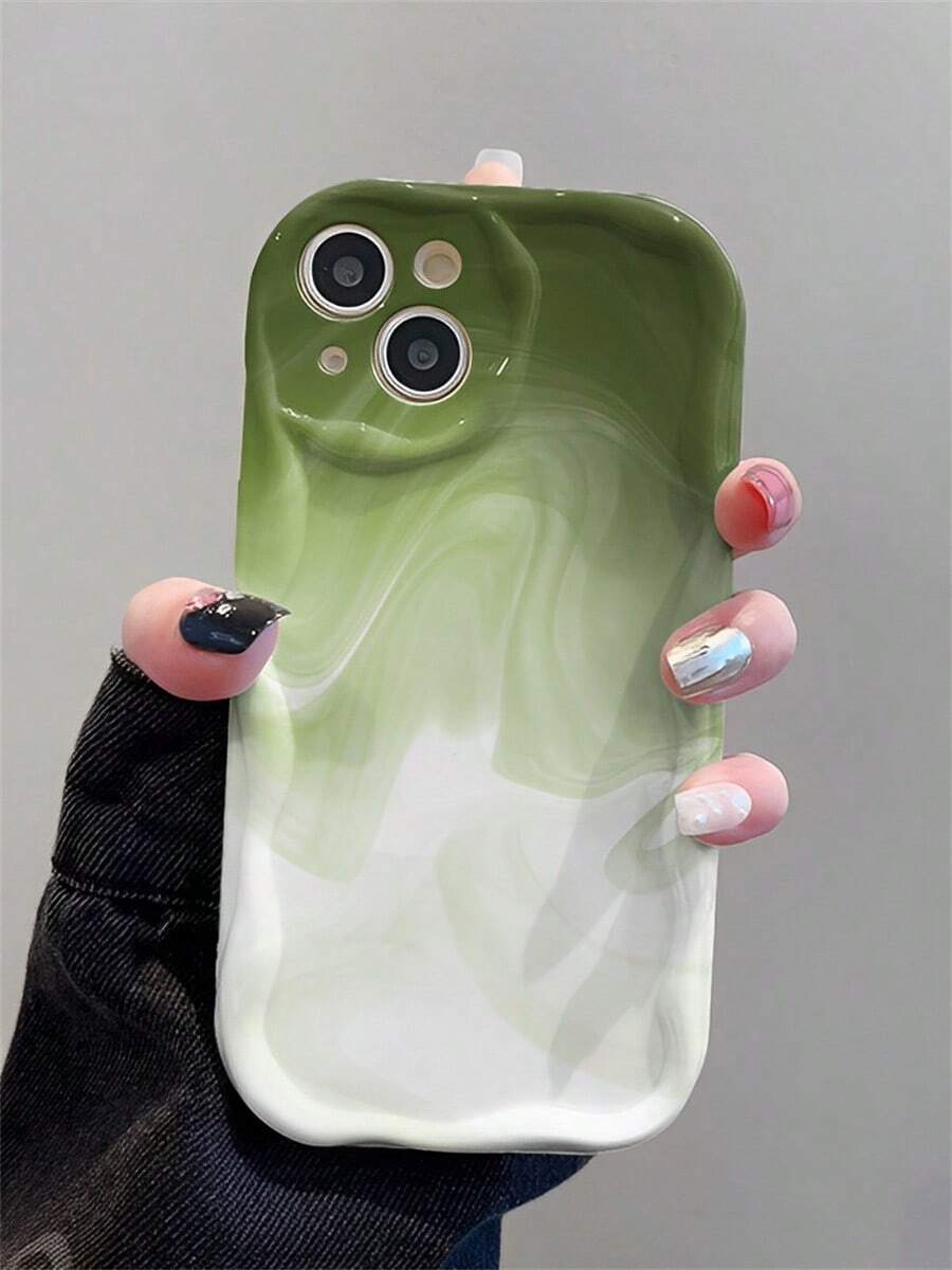 Green And White Blurred Color-Blocking Phone Case Suitable For 17 16, 15, 14, 13, 12, 11, PRO MAX, As Well As X, XS, PLUS, Air - 彩色 - 查看 1