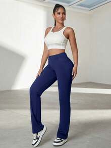 High Elasticity Slim-Fit & Pocket Design Women Commuting Trousers Daily Casual Pants - Màu xanh hải quân - Xem 7