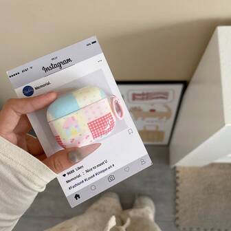 Tragbare Bluetooth-Kopfhörertasche mit Patchwork-Karomuster und Ditsy-Blumenmuster