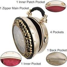 Vintage Crossbody Shoulder Bag With Battery Powered Clock Functionality - Nâu - Di chuyển Tick - Xem 5