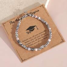 1 pièce Bracelet perles en pierre naturelle Améthyste rose zébré de style bohème 4mm, bracelet en acier inoxydable avec carte de graduation, convient pour un port quotidien et comme cadeau de remise des diplômes