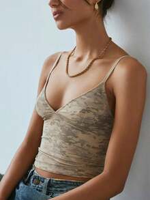 Women Y2k Lace Trim Cami Top Spaghetti Strap Sleeveless V Neck Camisole Crop Top Summer Slim Fit Backless Tank Tops Going Out Outfits Streetwear - 棕色 - 查看 2