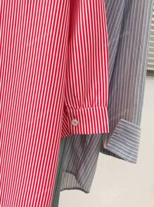 Women's Striped Lapel 3/4 Sleeve Shirt With Button Front & Mock Pocket - Casual Festival Date Night Top For Spring Fall