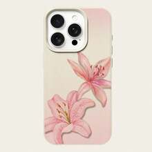 1pc Elegant Lily Flower Pattern TPU Phone Case Compatible With IPhone/ Phones Waterproof Shockproof Anti-Fall Scratch Resistant,International Version, Not The Domestic Version - White - View 5