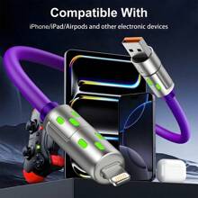 4-In-1 Multifunctional 240W Super-Fast Charging USB A/Type-C/Lightning Cable, Liquid Silicone Aluminum Alloy LED Illumination, High-Efficiency Data Transfer, Compatible With IPhone 16/15/14/13/12/11/Xs/Xr/8/7/6, S24 Ultra/S24/S23 Ultra/S23/S22/S21, Compatible With IPhone 16, 16 Pro Max, 15, 15 Plus, 15 Pro, 15 Pro Max,Compatible With Redmi, Compatible With OnePlus Type C, Charger