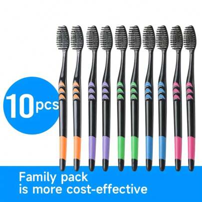 10 Pcs Family Pack Toothbrush, Bamboo Charcoal Soft Bristles Toothbrush, Travel Carry,Color Random